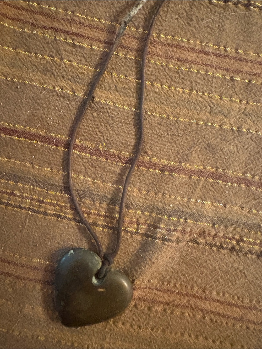Handcrafted Dark gold/bronze  Heart Pendant Necklace on worn leather strap